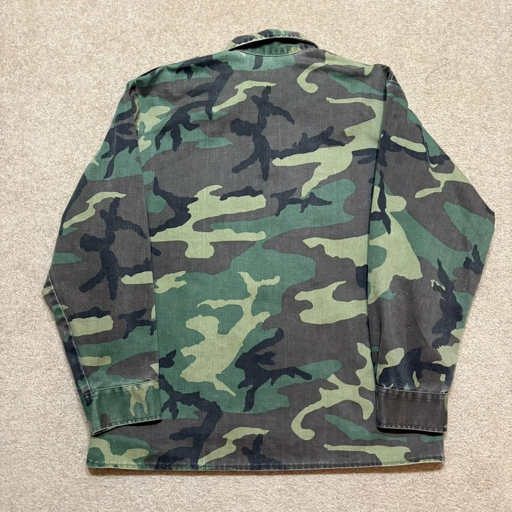 US Army OG-507 Shirt Woodland Camo BDU Mens Large Green‎ Twill Button 70s 80s